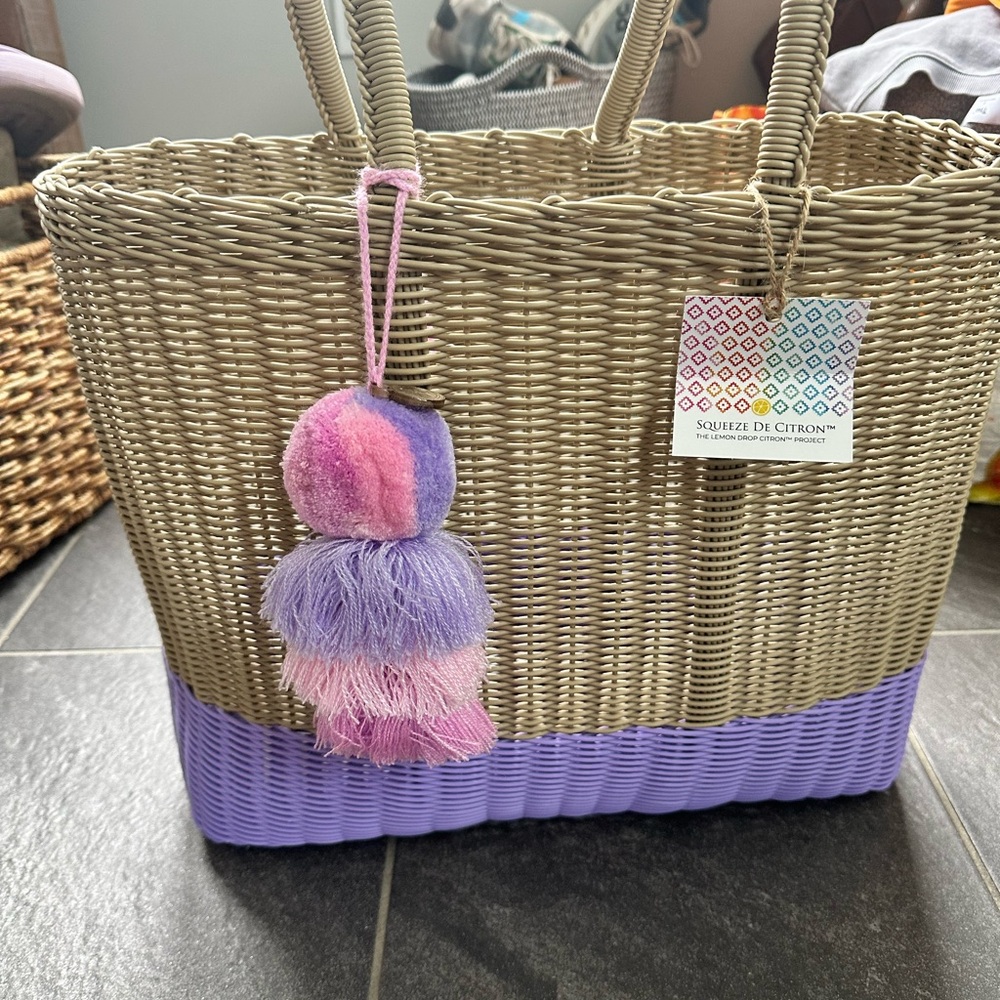 Squeeze de Citron Purple and Tan Woven Tote Bag